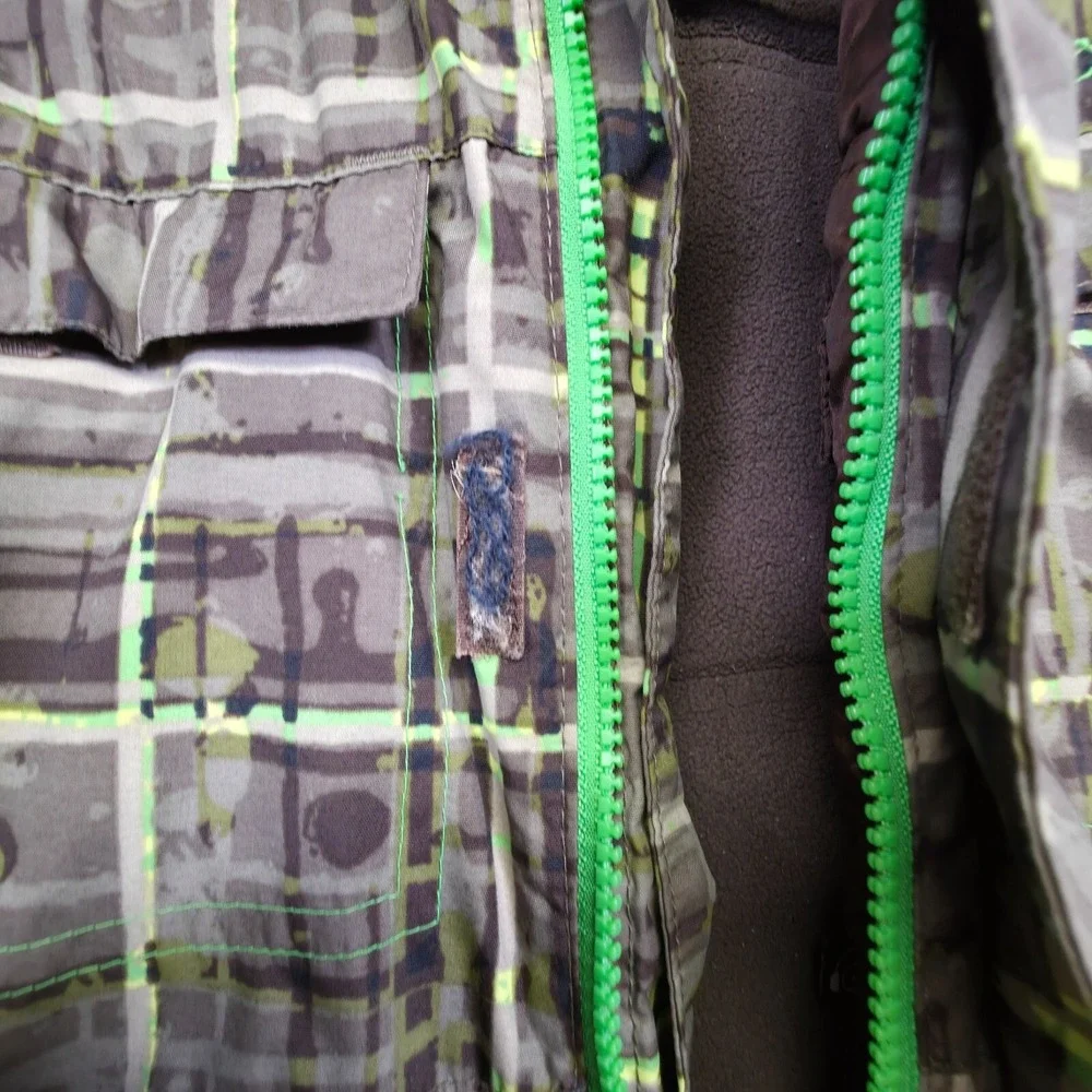Columbia Jacket Youth 8 Brown Green Plaid Fleece Lined Insulate Outdoor Gorpcore